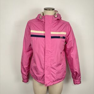 Burton Womens M Snowboard Ski Jacket Pink Hooded Retro Stripe Vest Convertible